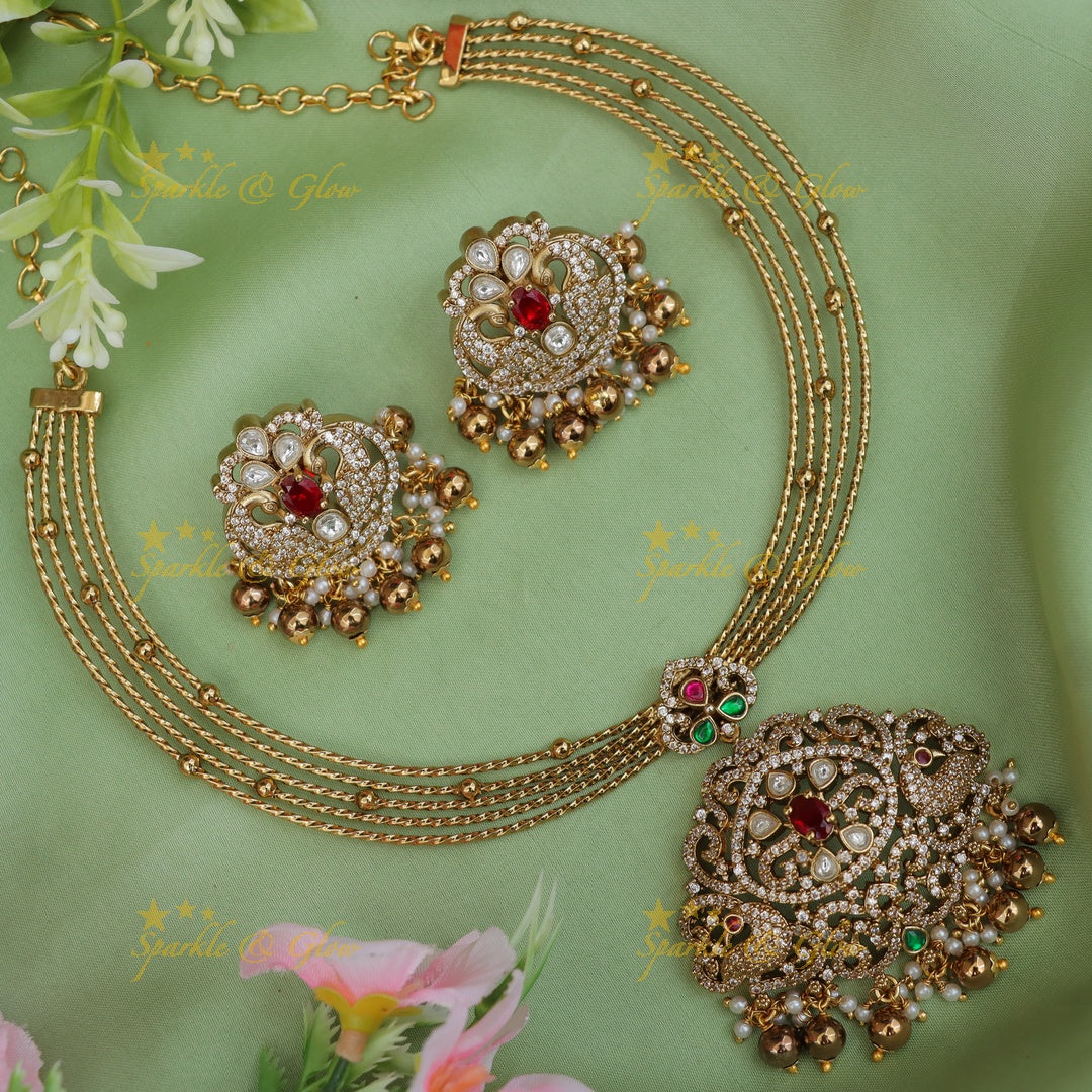 Victorian AD Peacock Necklace Set - Exquisite Elegance