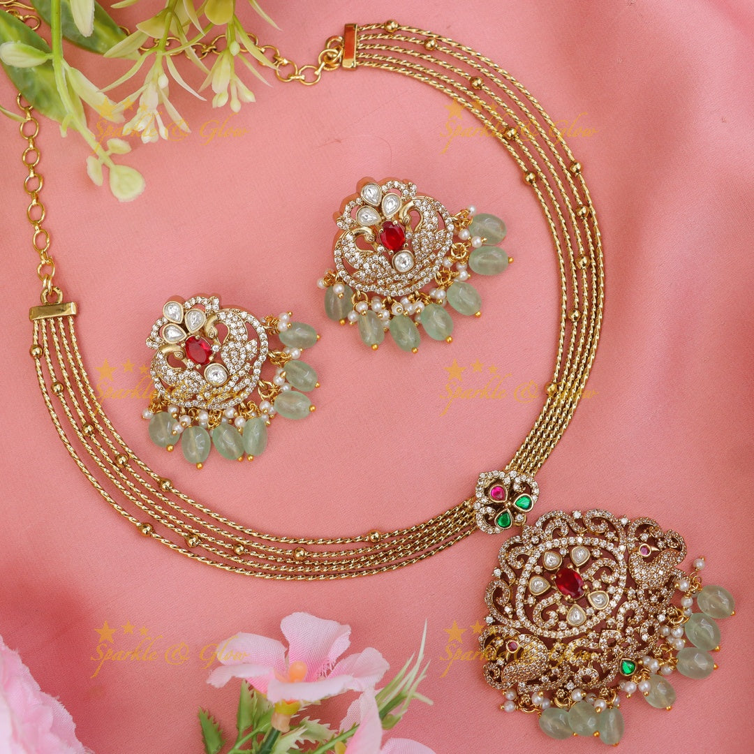 Victorian AD Peacock Necklace Set - Exquisite Elegance