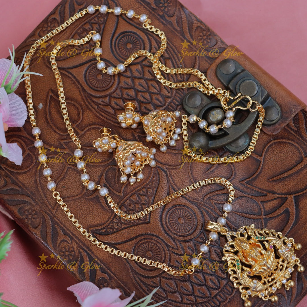 Exquisite Gold Long Necklace with Temple Motif