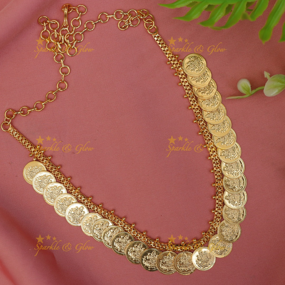 Lakshmi Coin Necklace - Festive Elegance in Gold