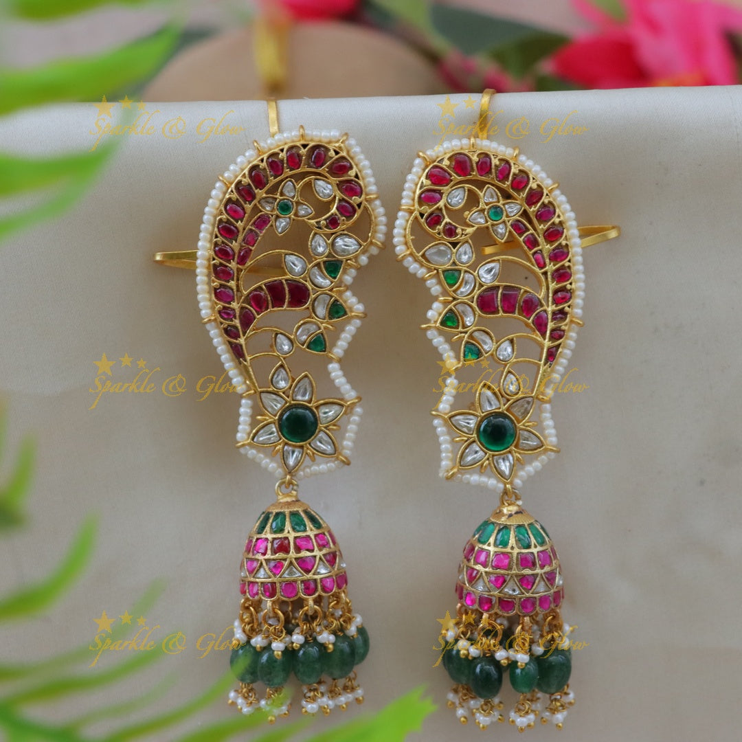Radiant Gold Floral Jadau Earrings for Weddings
