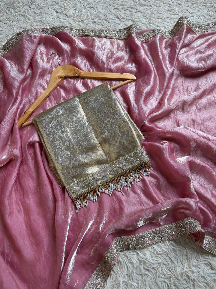 Exquisite Premium Gold Zari Tissue Silk Saree