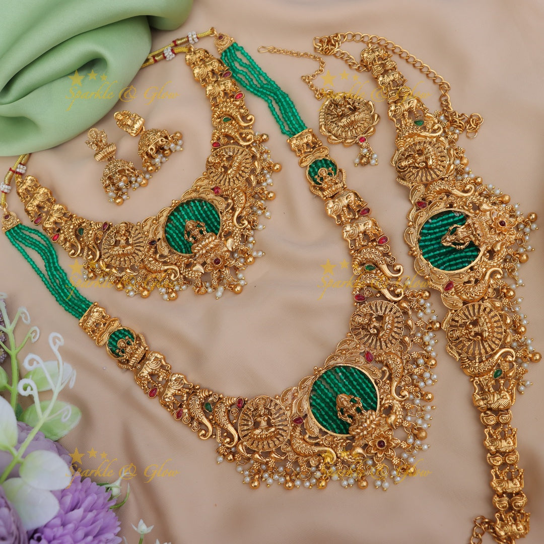 Exquisite Emerald Temple Bridal Jewellery Set