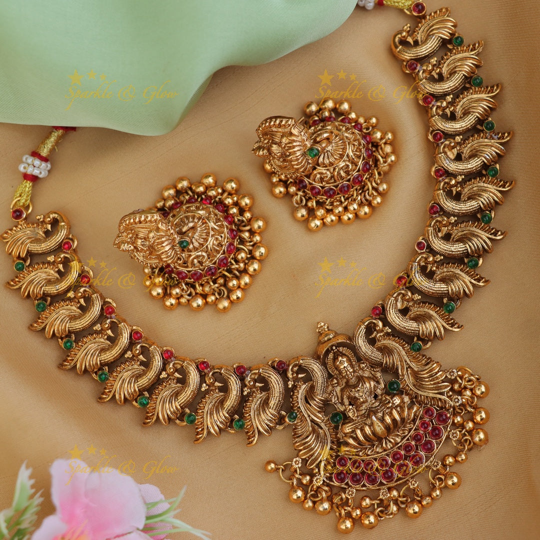 Exquisite Lakshmi Peacock Necklace - Temple Jewellery