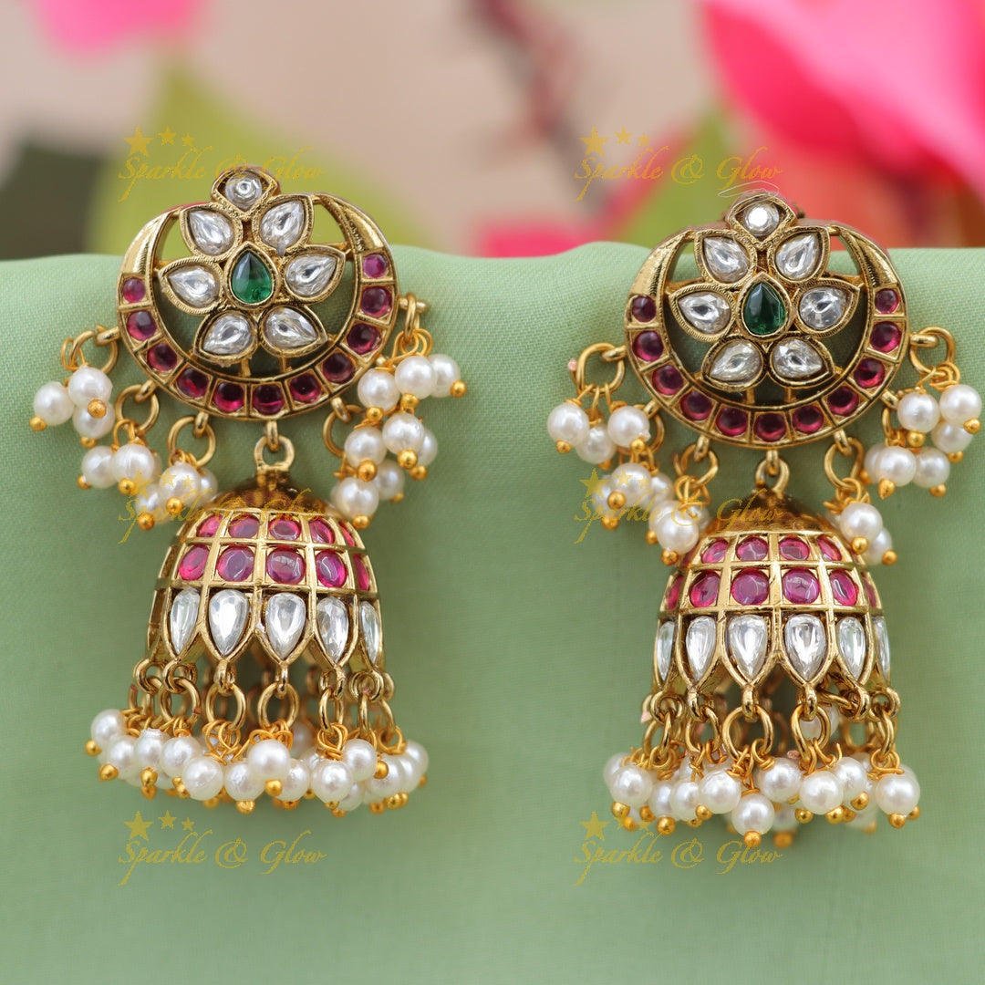 Radiant Pearl Jadau Jhumka Earrings for Festive Glam