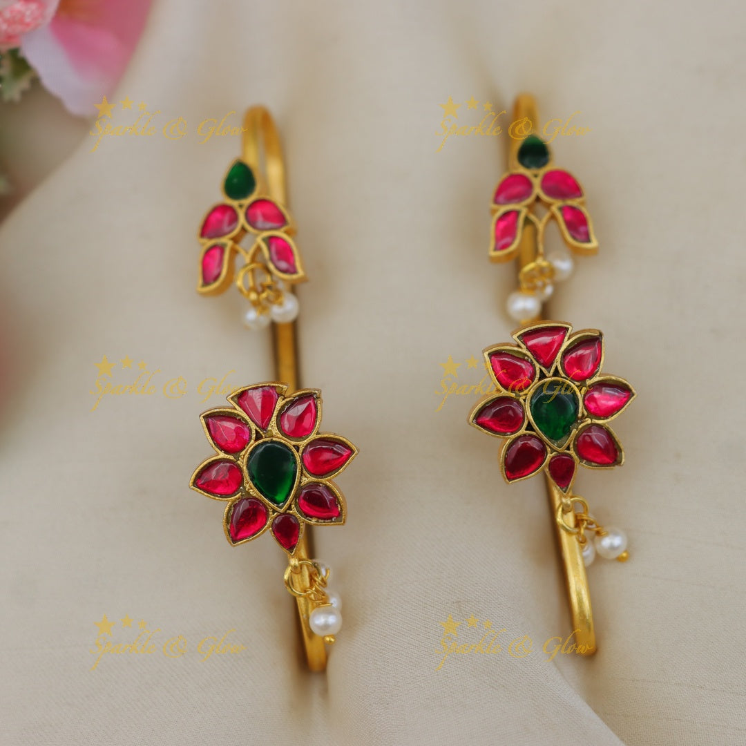 Exquisite Gold Floral Jadau Bugadi Earcuff Earrings