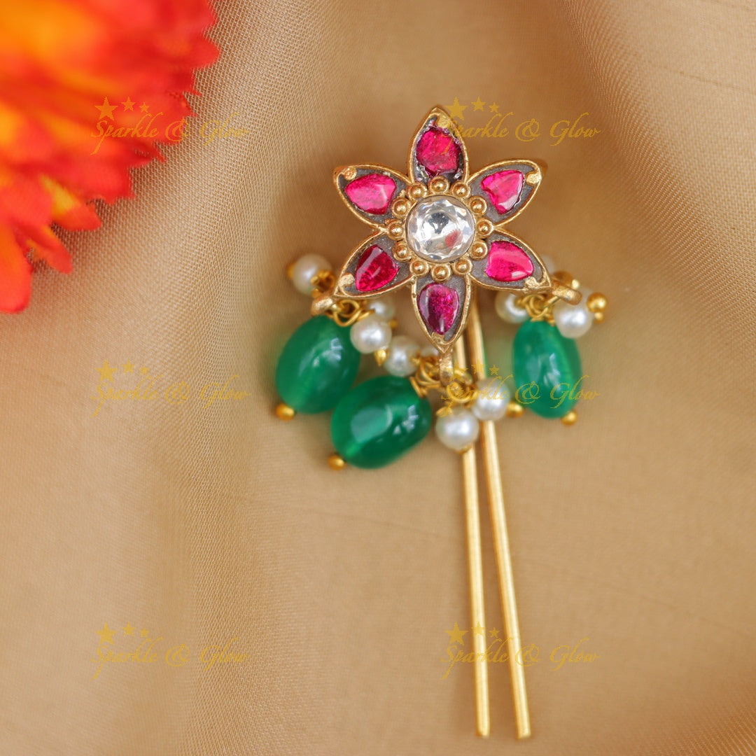 Exquisite Floral Jadau Hair Pin for Festive Elegance