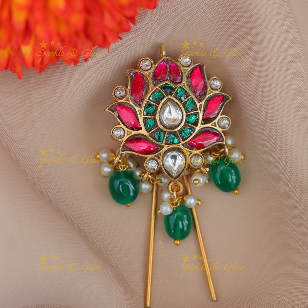 Exquisite Floral Jadau Hairpin – Sparkle & Glow