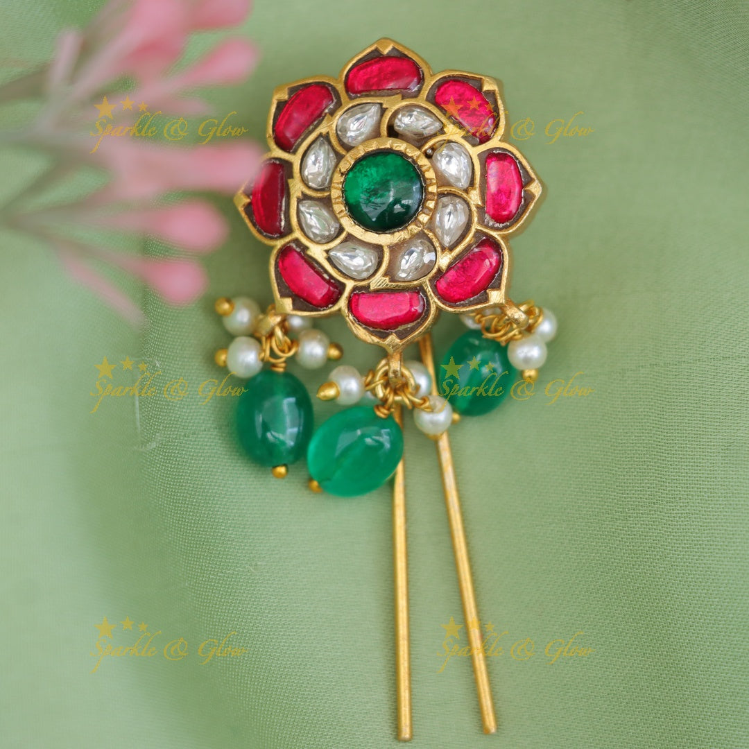 Exquisite Jadau Floral Hairpin for Festive Elegance