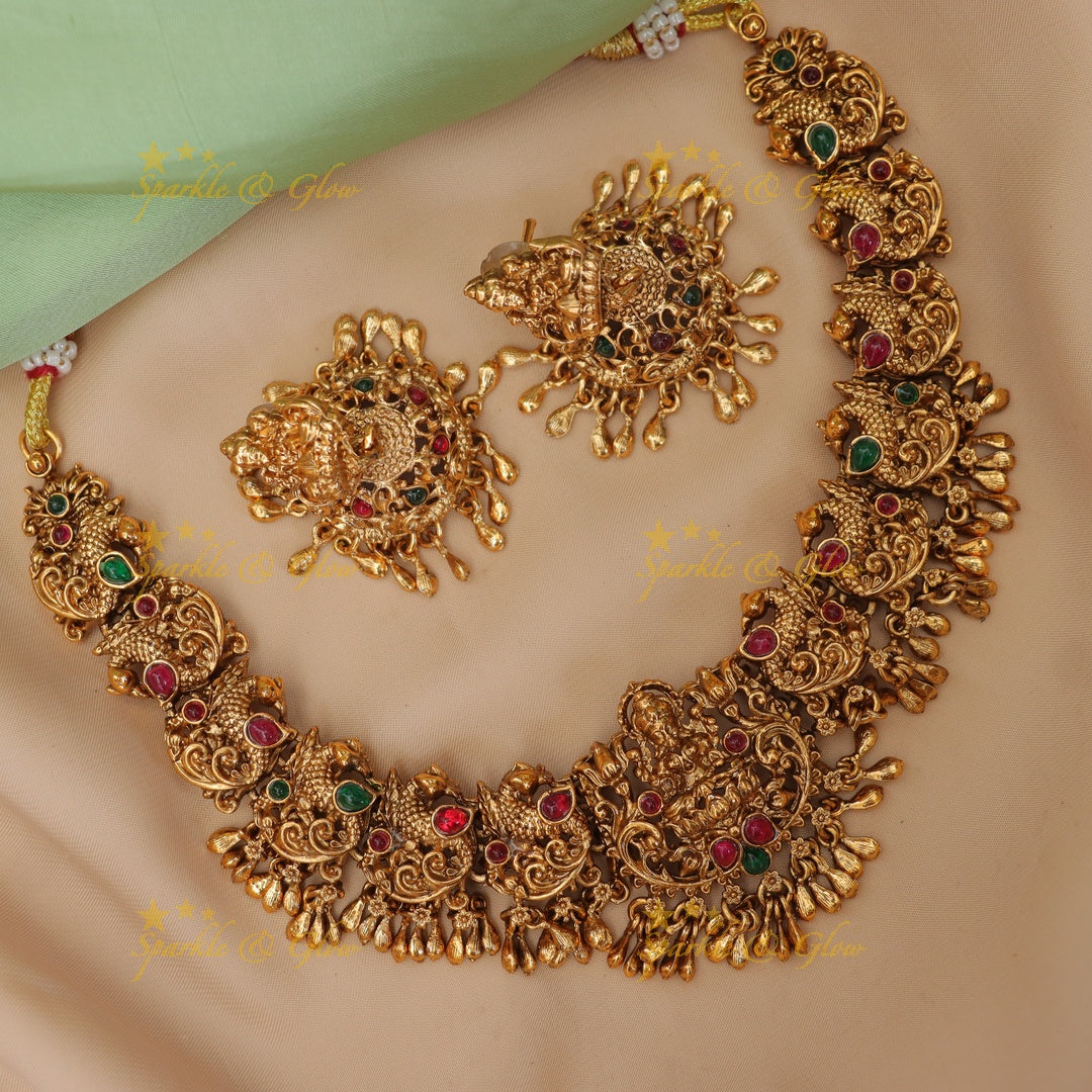 Exquisite Idol Lakshmi Peacock Bridal Necklace