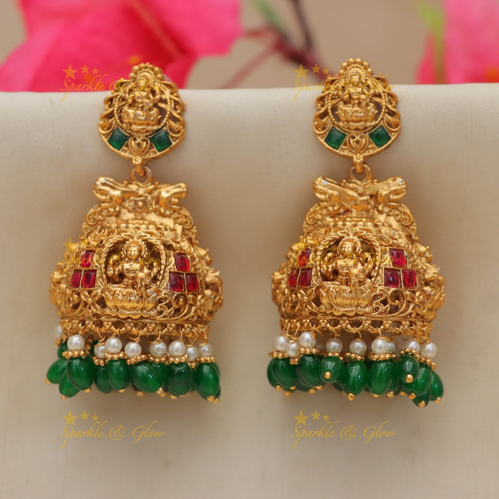 Lakshmi Temple Kemp Jhumkas - Elegance Redefined