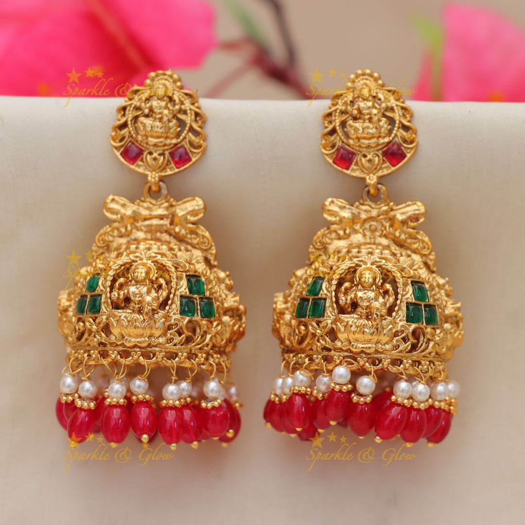 Lakshmi Temple Kemp Jhumkas - Elegance Redefined
