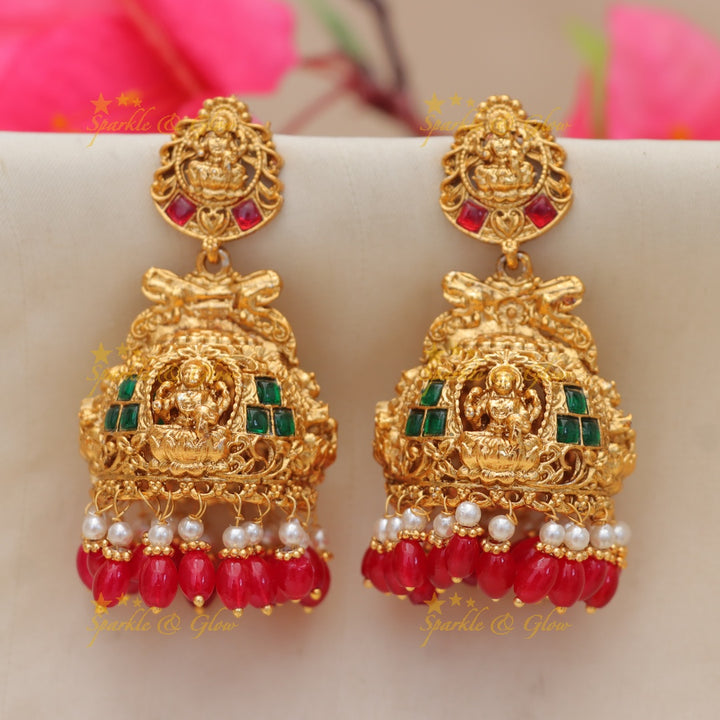 Lakshmi Temple Kemp Jhumkas - Elegance Redefined