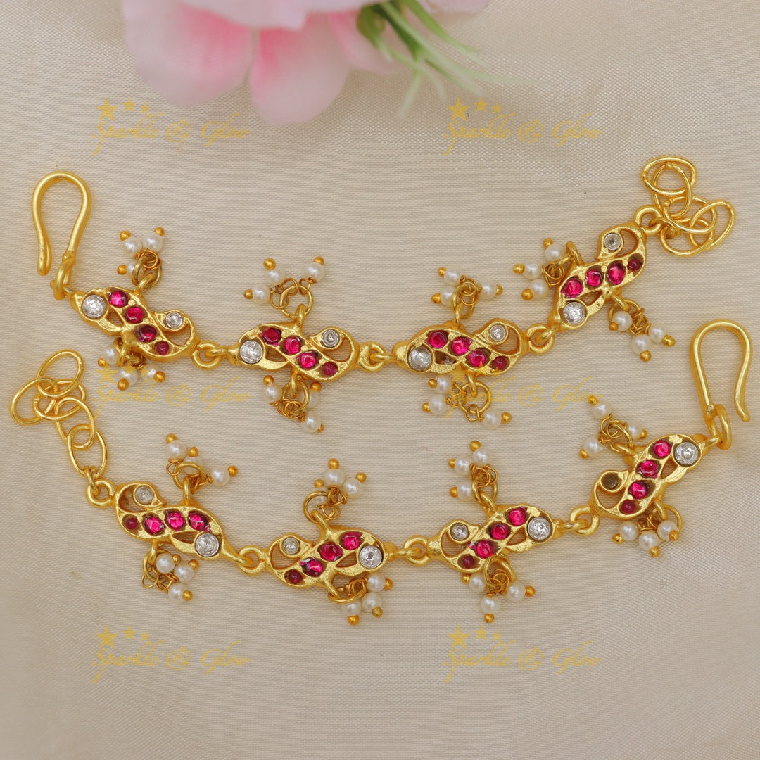 Elegant Kundan Jadau Peacock Ear Chains for Celebrations