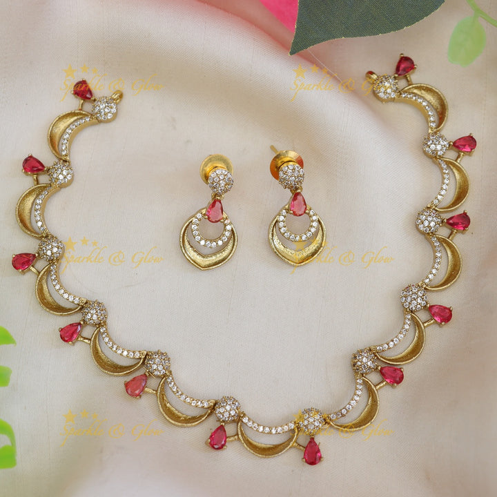 Exquisite Festive Zigzag Necklace with American Diamonds