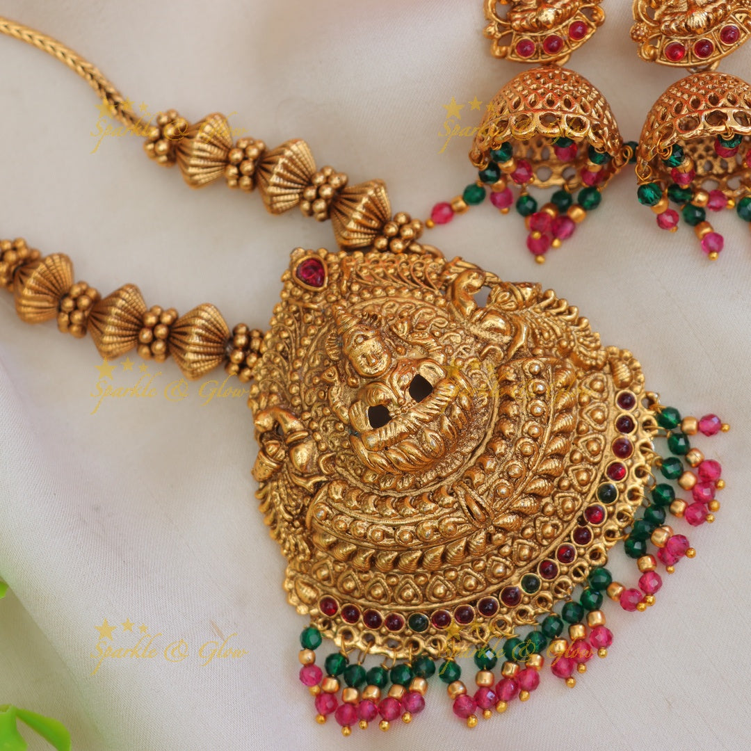 Exquisite Lakshmi Temple Necklace Set - Sparkle & Glow