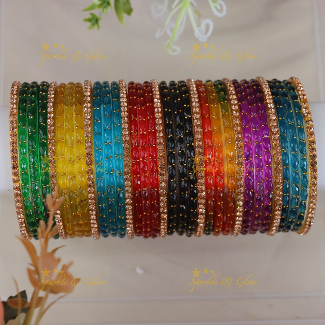 Radiant Dual Gold Glass Bangles - Festive Splendor