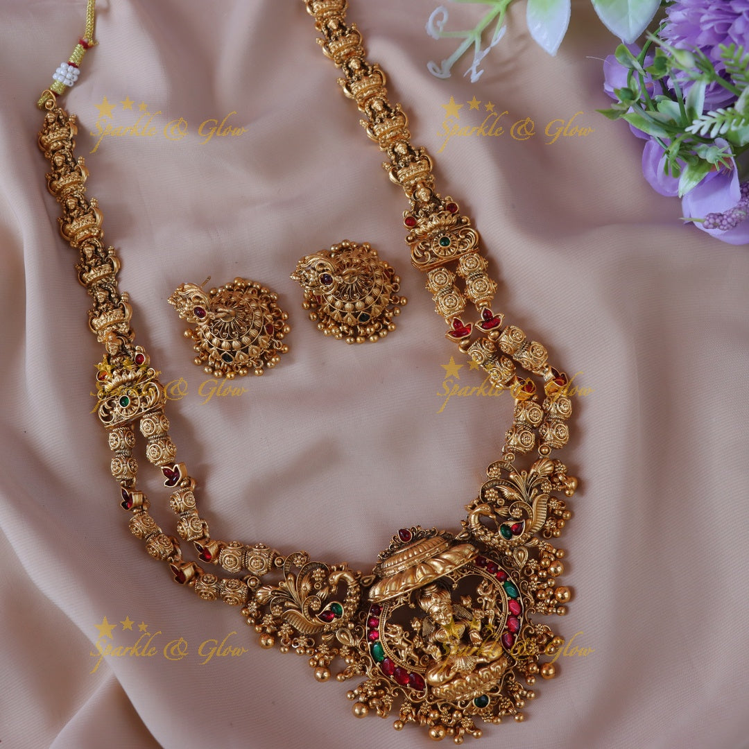 Majestic Lakshmi Peacock Necklace Set - Sparkle & Glow
