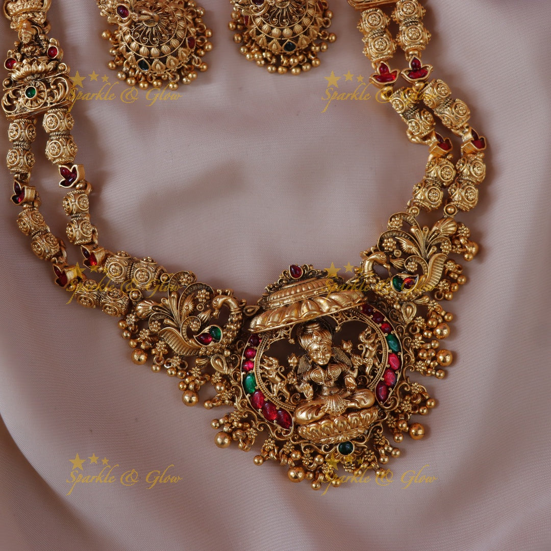 Majestic Lakshmi Peacock Necklace Set - Sparkle & Glow