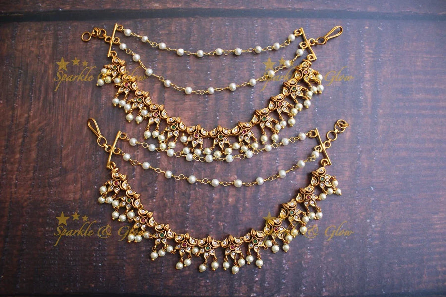 Cz stone flower design earchain mattal - Sparkle and Glow