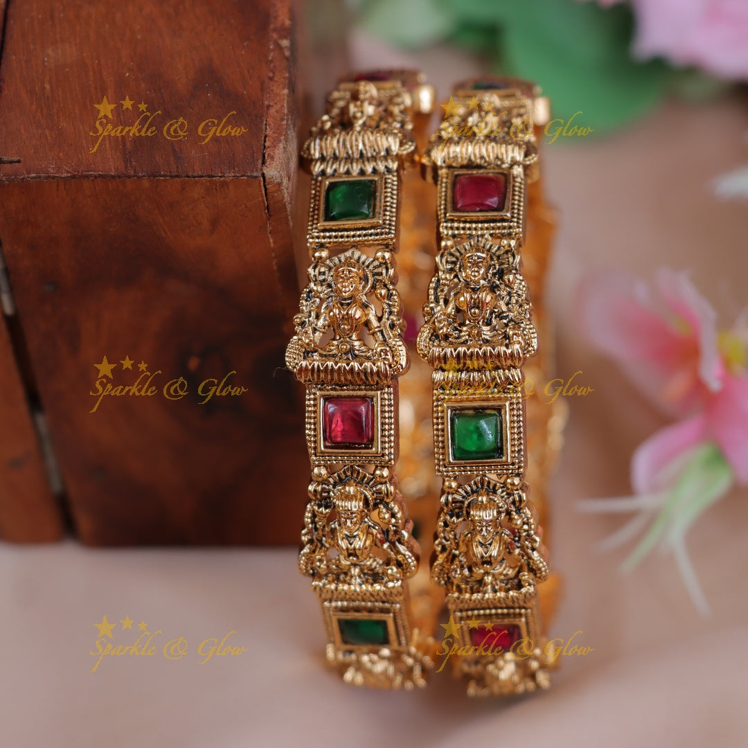 Statement Lakshmi Carved Bangles with Color Stones
