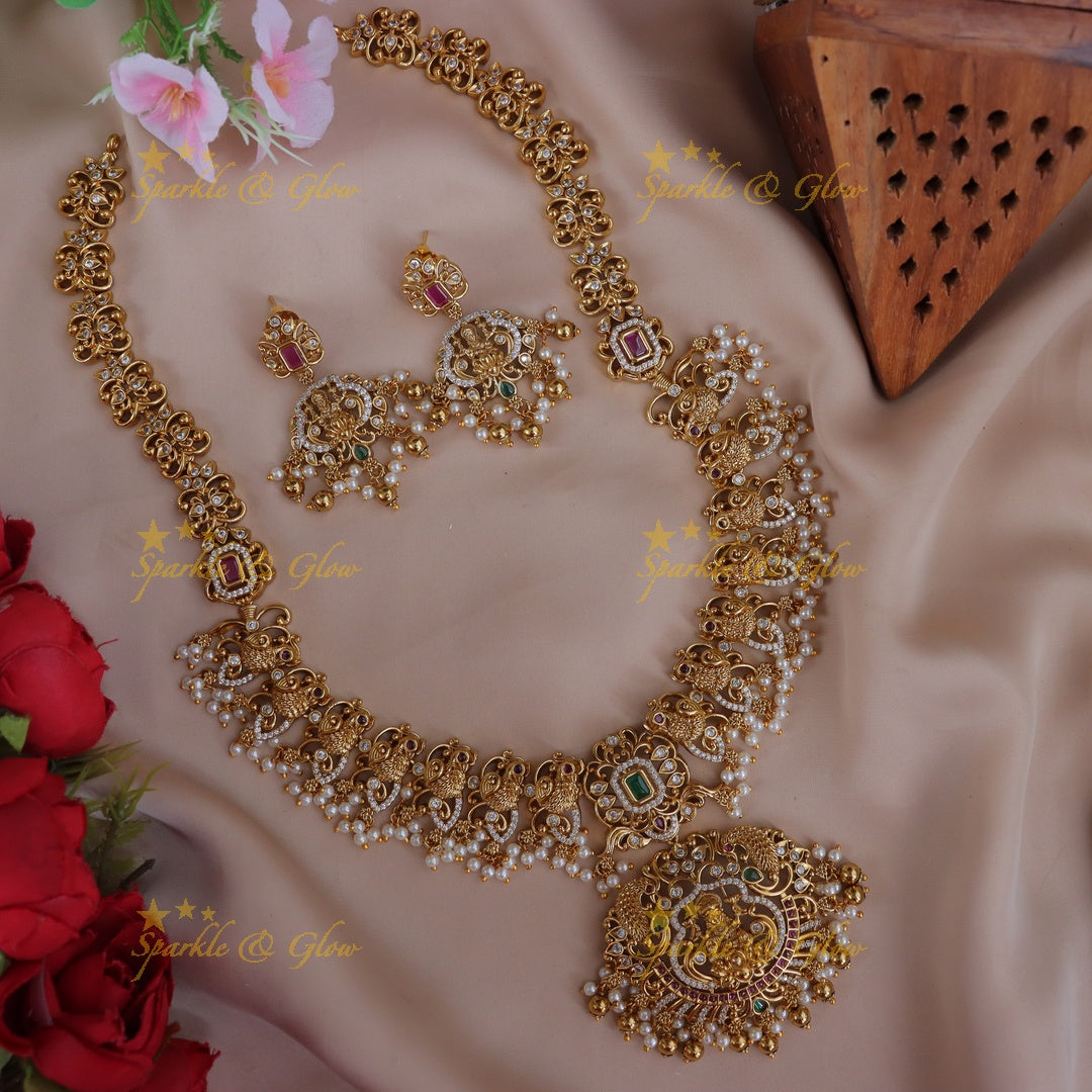 Elegant Gold CZ Temple Necklace Set for Wedding Bliss