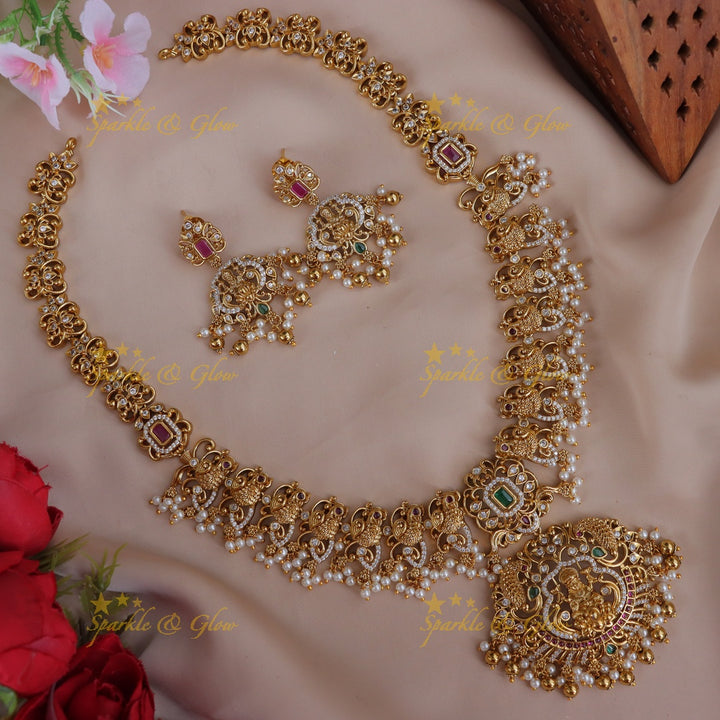 Elegant Gold CZ Temple Necklace Set for Wedding Bliss