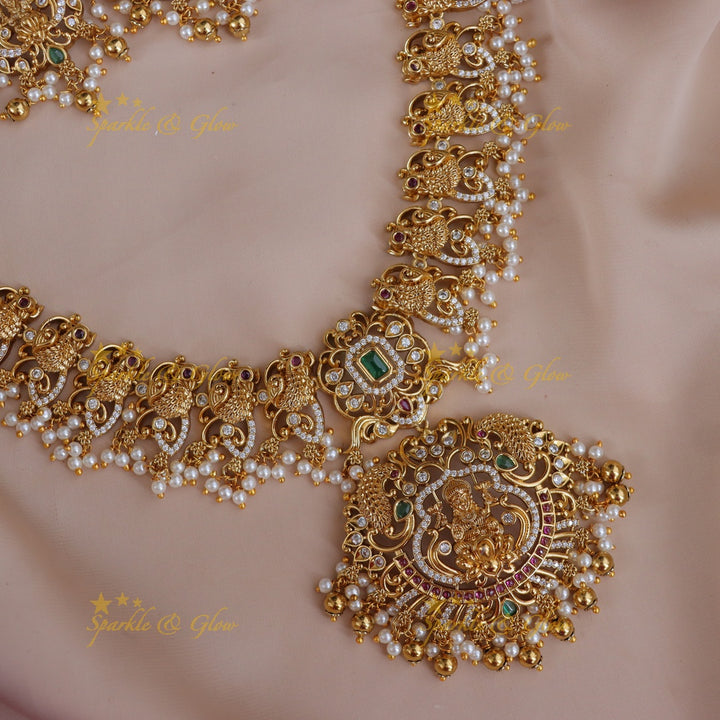 Elegant Gold CZ Temple Necklace Set for Wedding Bliss