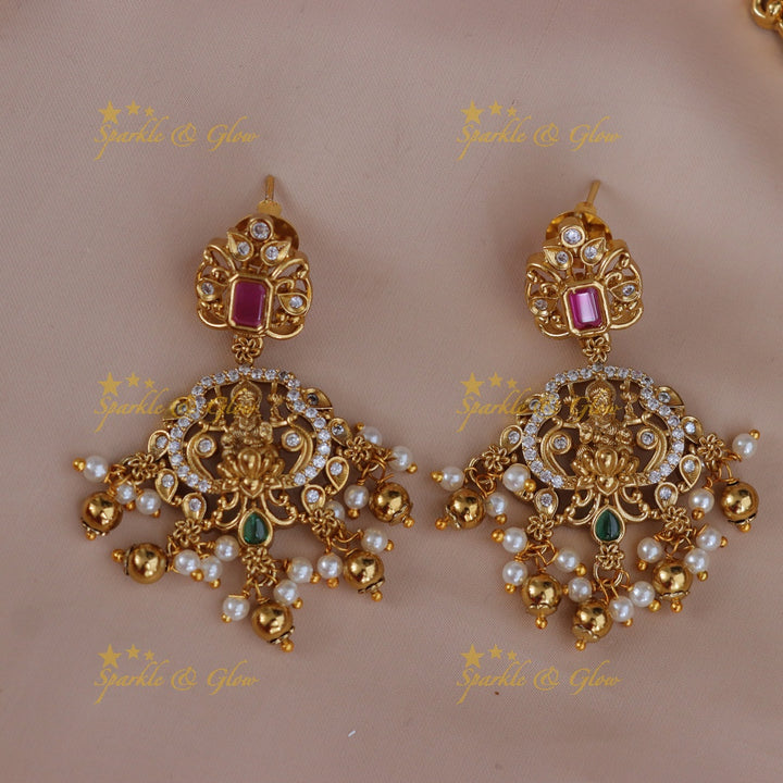 Elegant Gold CZ Temple Necklace Set for Wedding Bliss