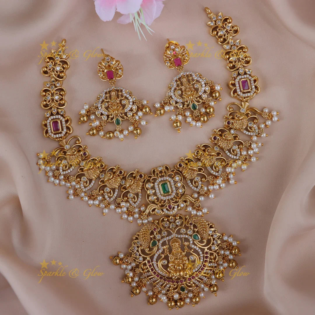 Jewelry Sree Lakshmi Jewellery Lakshmi Peacock CZ Bridal Necklace