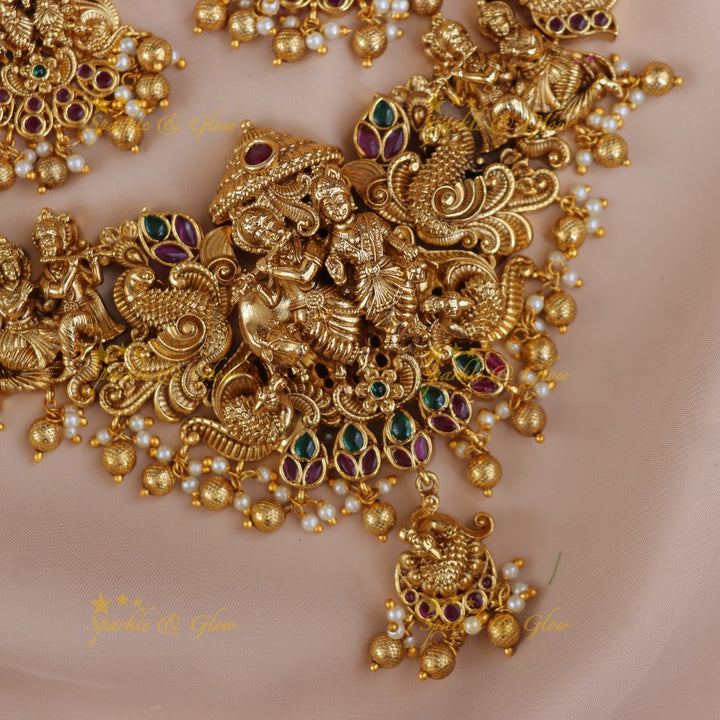 Exquisite Gold Radhakrishna Necklace – Temple Collection