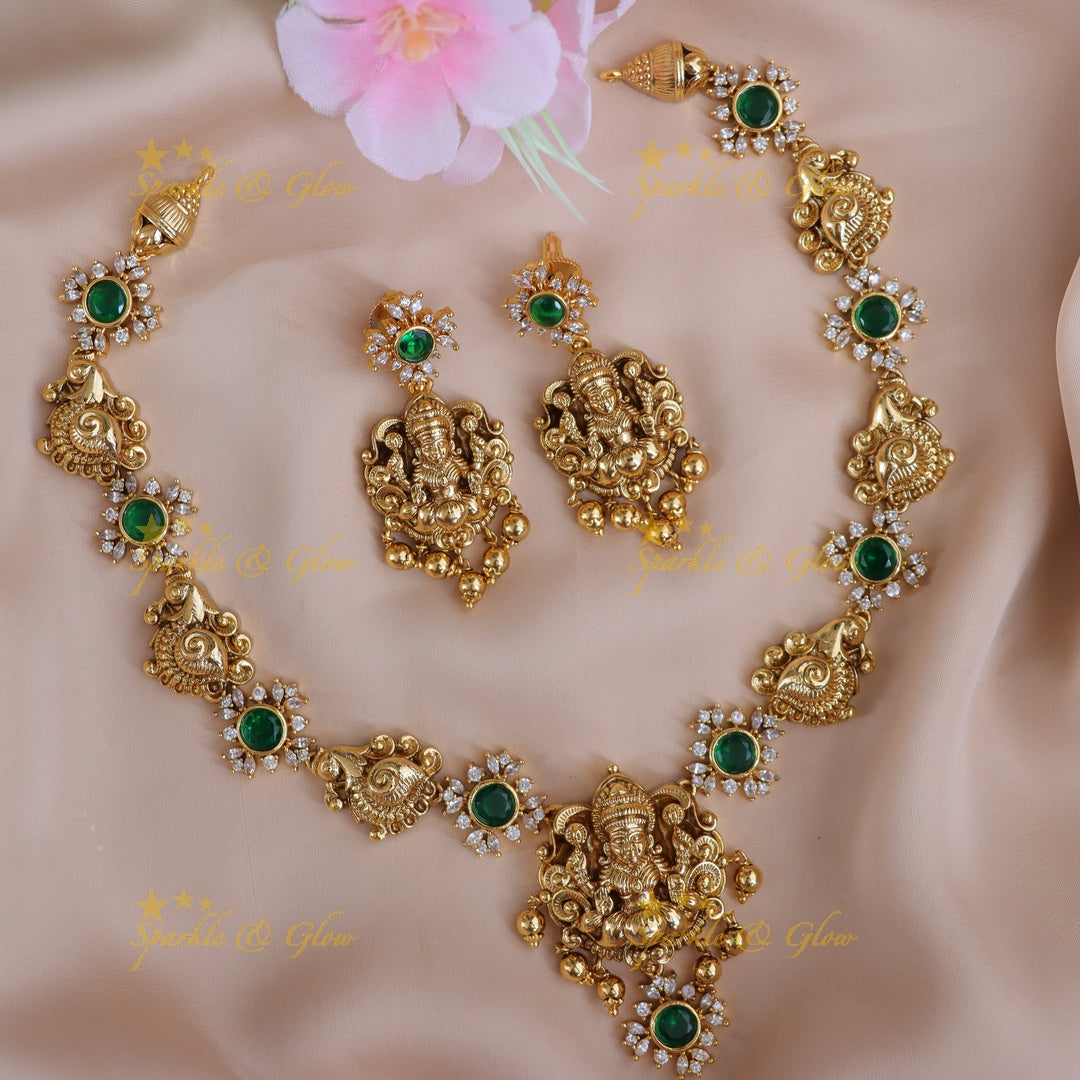 Exquisite Lakshmi Temple Necklace Set for Weddings