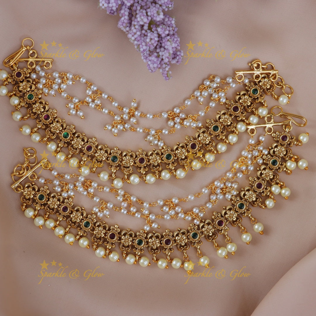 Floral Pearl Earchain for Festive Occasions - New Arrival