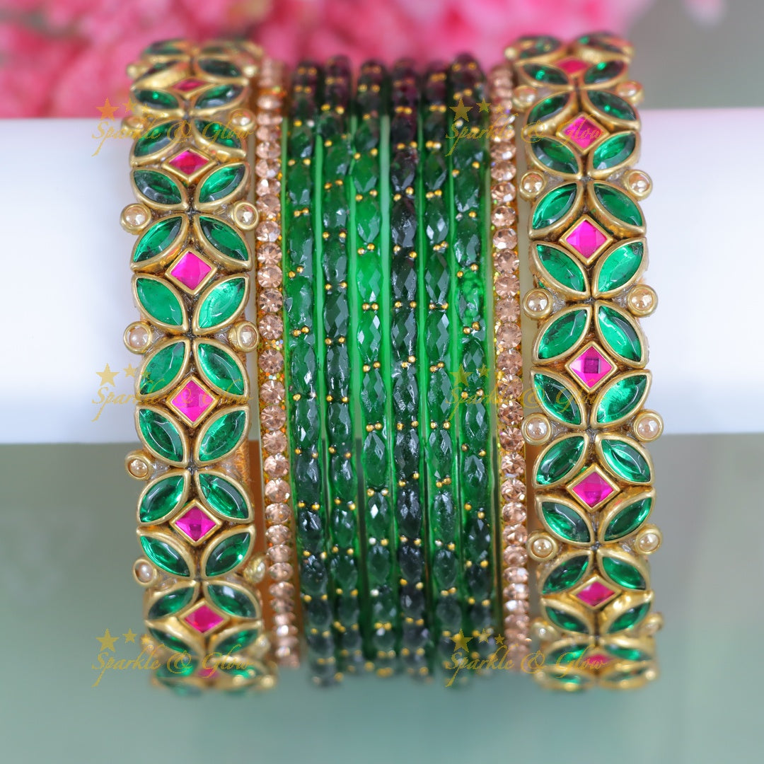 Elegant Green Kundan Wedding Bangles Collection