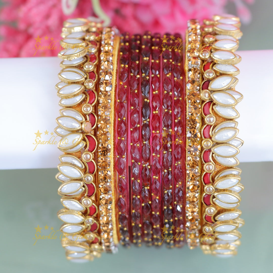 Exquisite Kundan Lotus Floral Bangles - Silk and Elegance