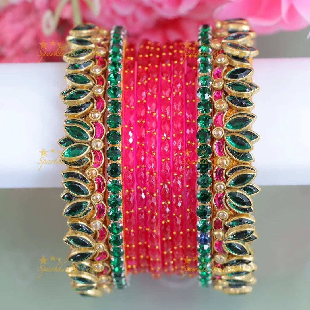 Exquisite Kundan Lotus Silk Thread Bangles for Festive Glam
