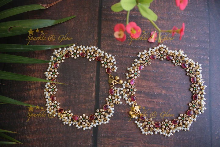 Gold alike kemp stones gutta pusalu anklet or payal - Sparkle and Glow