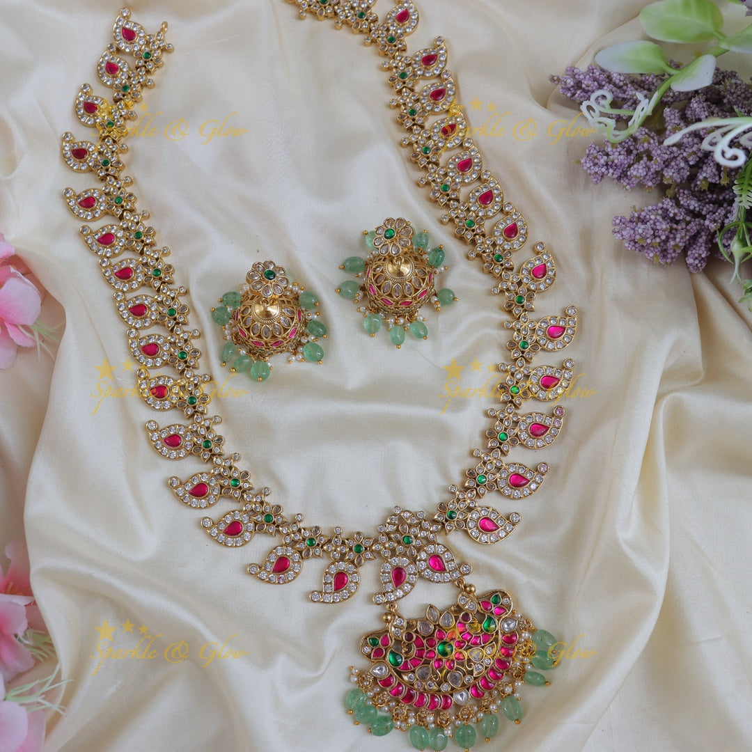 Exquisite Indian Mango Jadau Bridal Necklace Set