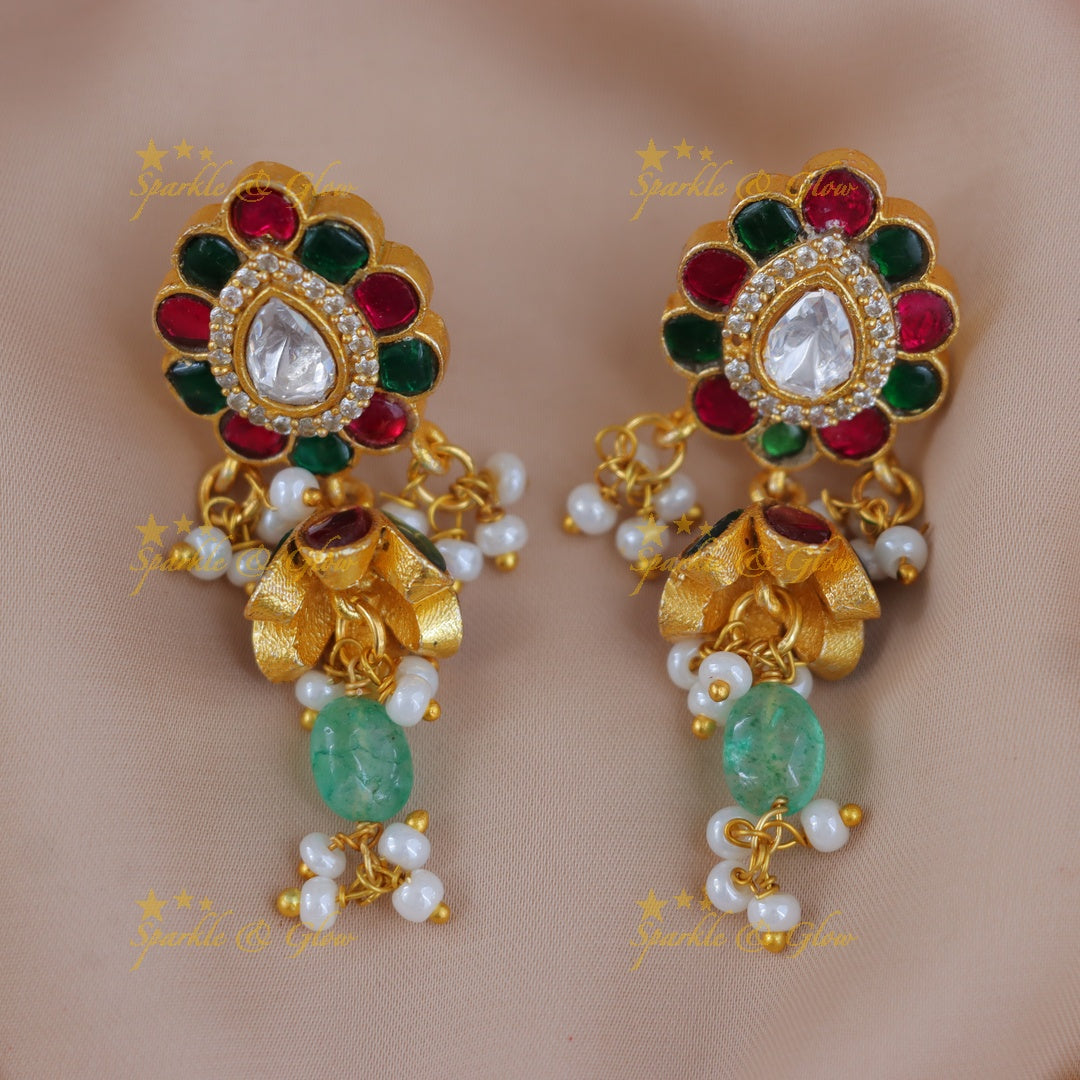 Elegant Jadau Necklace Set with Green Beads