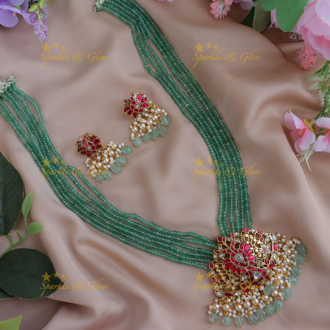Premium Green Bead Jadau Necklace for Festive Occasions