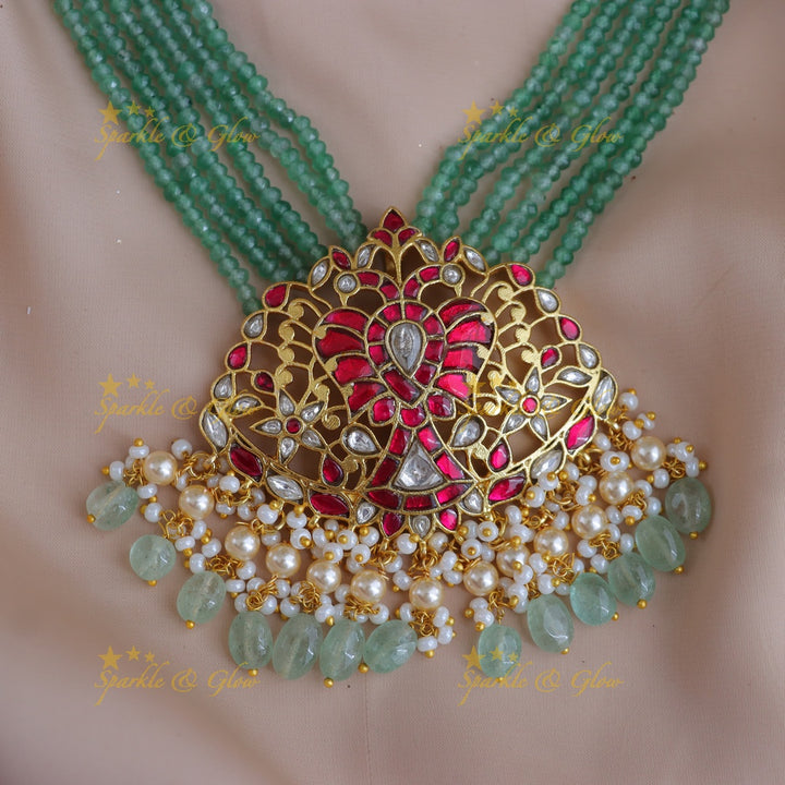 Premium Green Bead Jadau Necklace for Festive Occasions