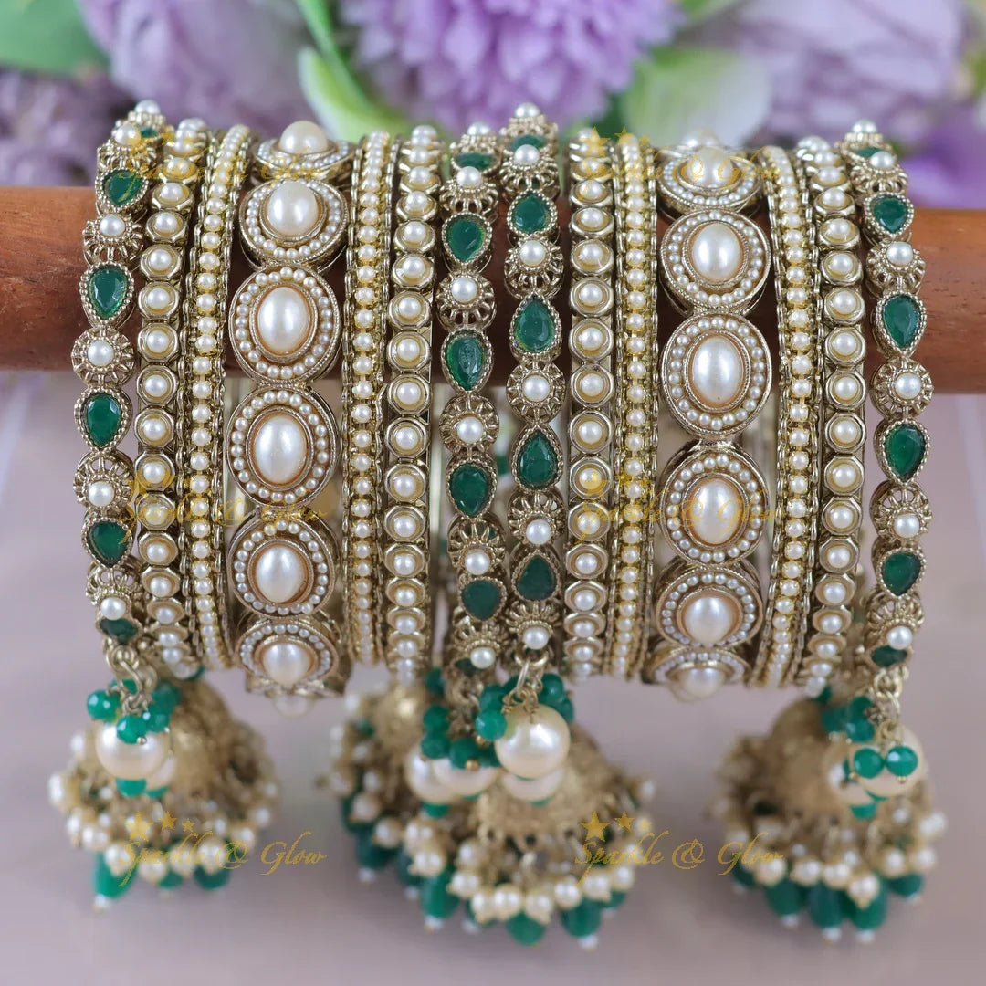 Exquisite Pearl Gold Bangle Set Perfect for Weddings