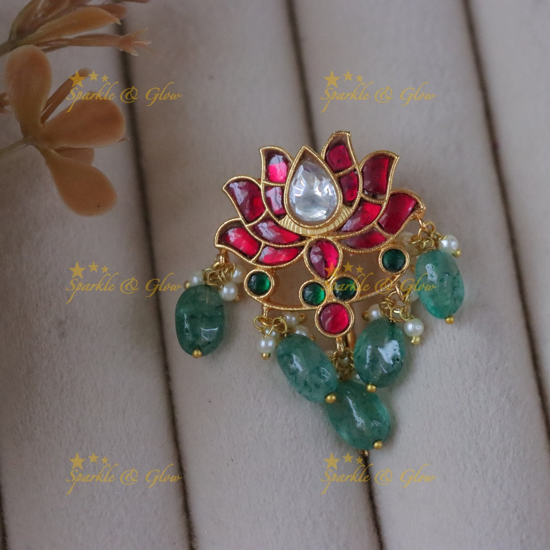 Exquisite Jadau Lotus Hairpin for Festive Elegance