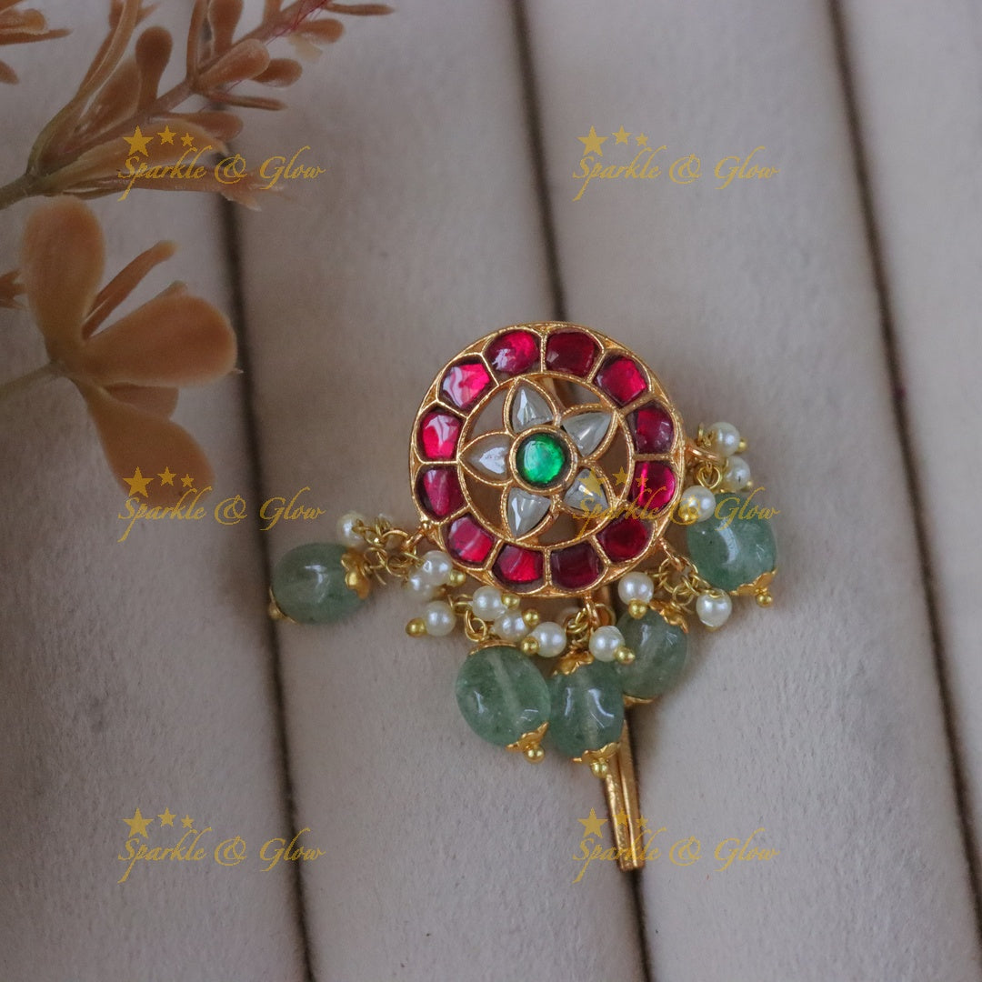 Exquisite Floral Jadau Hairpin – Elegant Festive Accessory