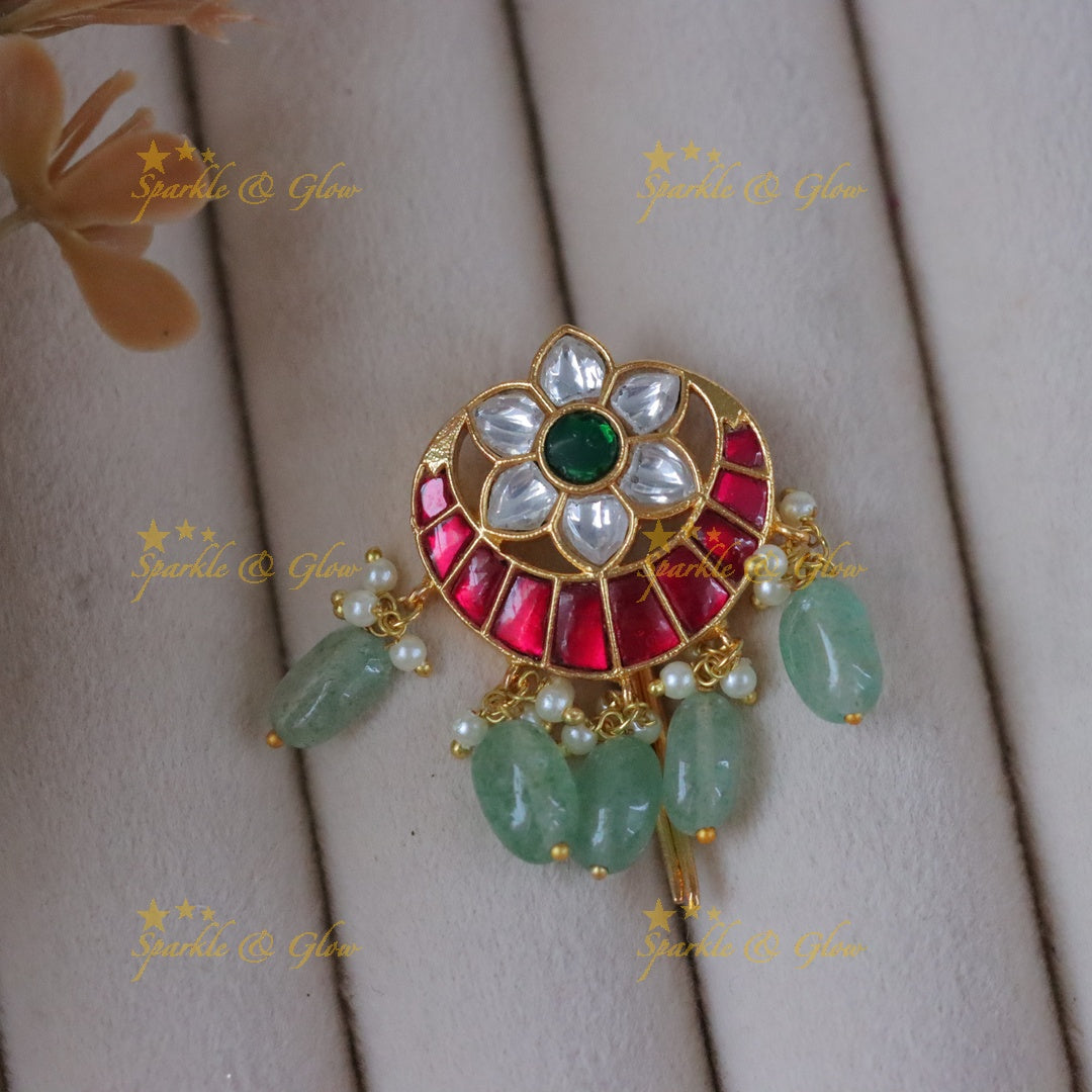 Exquisite Jadau Hairpin with Floral Design for Elegance
