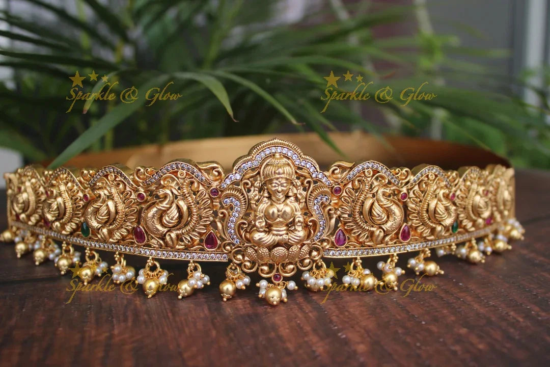 Gold alike polished Lakshmi and peacock design hipbelt - Sparkle and Glow