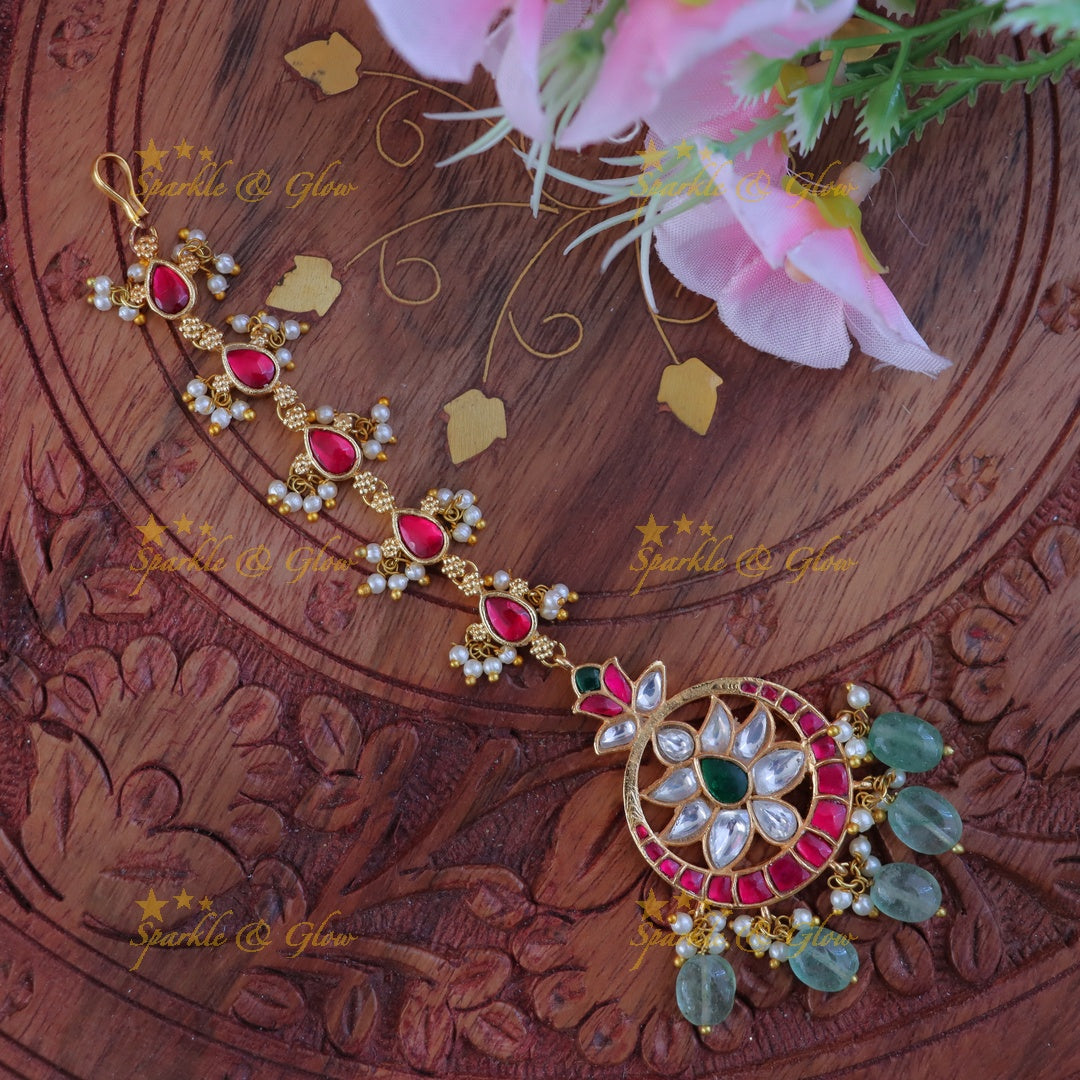 Exquisite Floral Jadau Maang Tikka | Festive Elegance