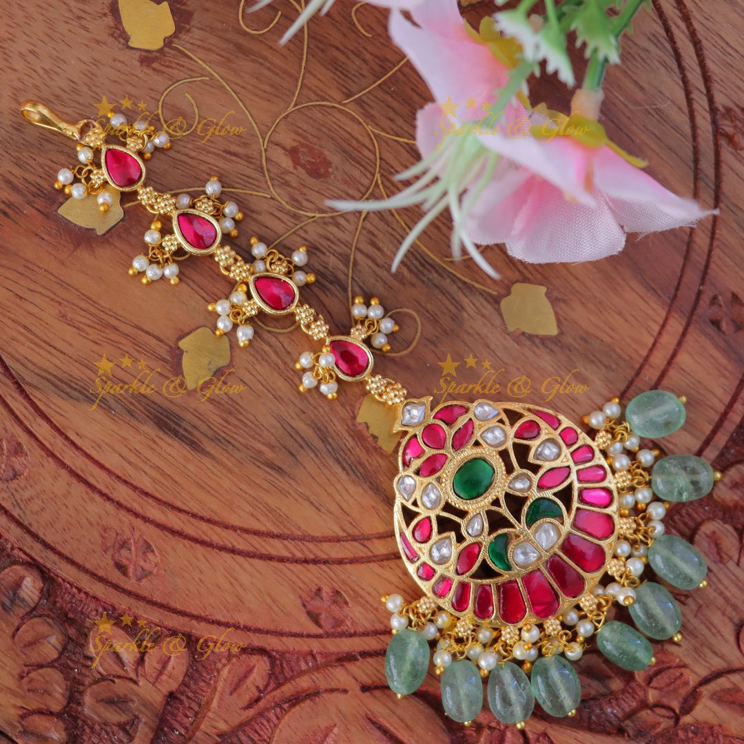 Jadau Bridal Maang Tikka - Exquisite Pearl Design