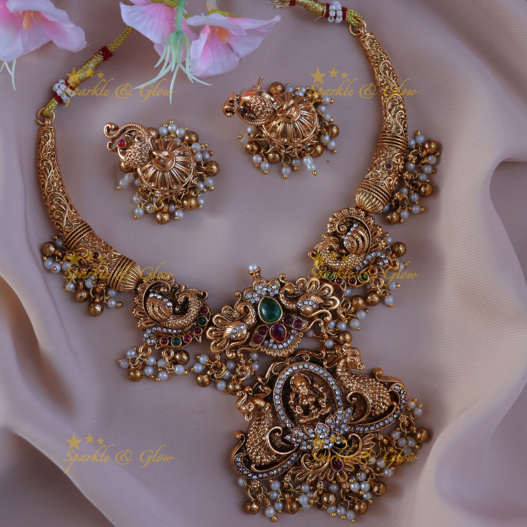 Exquisite Peacock Lakshmi Necklace - Timeless Tradition
