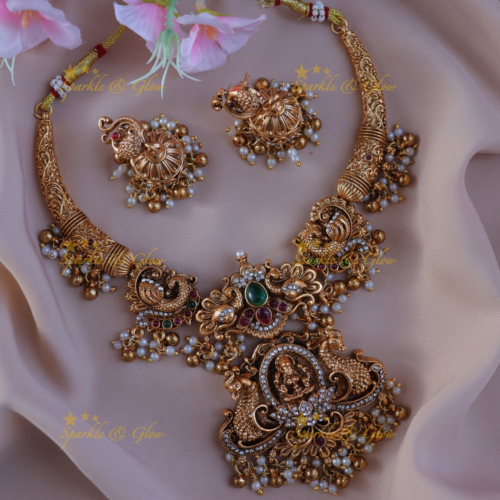 Exquisite Peacock Lakshmi Necklace - Timeless Tradition